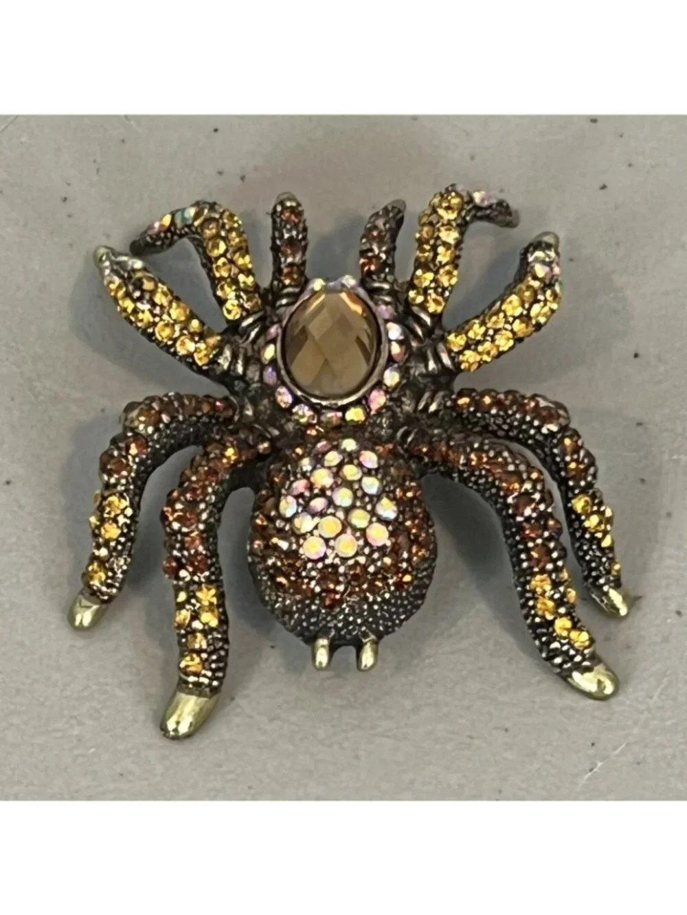 Spider‎ Rhinestone Brooch Pin Brown Gold Tone 3